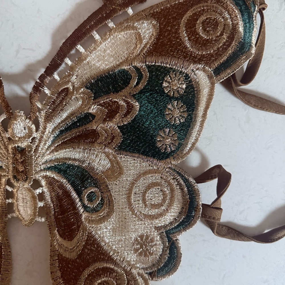 Embroidered Butterfly Crop Top - Brown & Teal - Picture 4 of 4